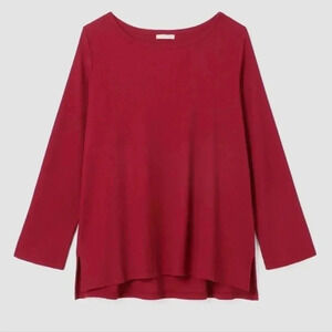 Eileen Fisher Cozy Organic Cotton Thermal Bateau Neck Top Easy Fit